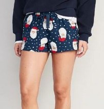 Old Navy Womens XL Flannel Boxer Pajama Shorts Santa Claus Christmas Blue Winter - £11.06 GBP