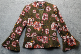 XOXO Blazer Jacket Womens Medium Multi Floral Print Flared Sleeves One Button - $27.73