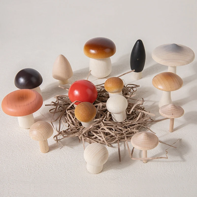 Play 14Pcs Wooden Mushroom Set Natural Unfinished Mushroom DIY Toy Dolls Ornamen - £52.00 GBP