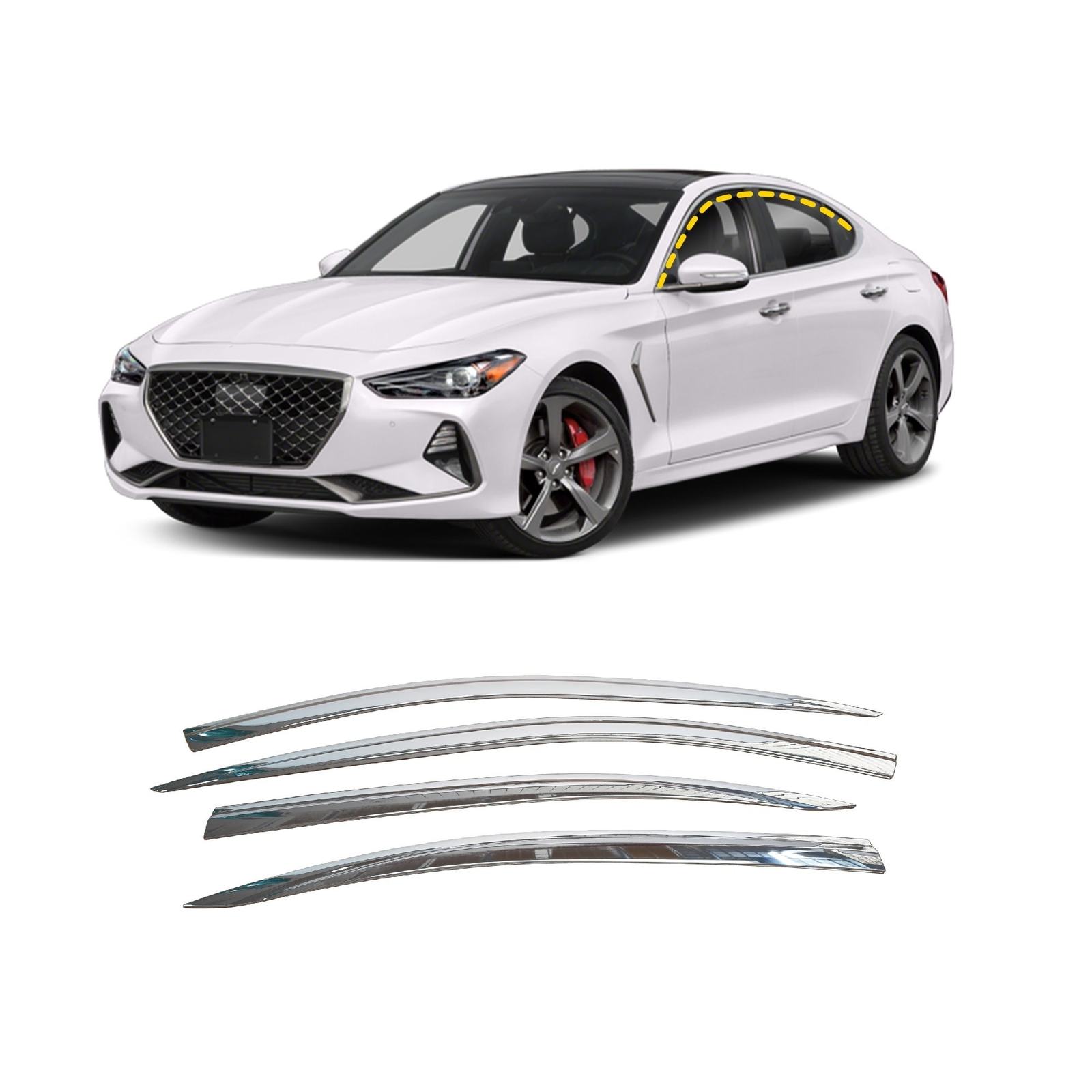 Rain Guards for Genesis G70 2018-2022 (4PCs) Chrome Finish Tape-On Style - $144.15