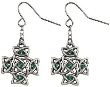 Ebros Celtic Cross with Green Crystal Pewter Earrings Jewelry-Mystica Co... - $13.49