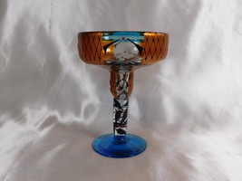 Blue Stemware Wine Glass with Gold and Black Details # 23355 - $34.60