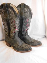 Vintage USA Women&#39;s Black Cowboy Boots 6.5 w/ Removable Rose Inserts - £27.10 GBP