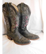 Vintage USA Women&#39;s Black Cowboy Boots 6.5 w/ Removable Rose Inserts - £26.93 GBP