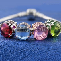 Sterling Silver &amp; Rose™ Pink / Green / Fuchsia / Blue , Oval Cabochon Charm - £14.55 GBP