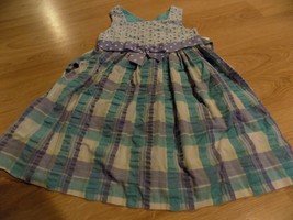 Girls Size 4 Bonnie Jean Aqua &amp; Lilac Purple Plaid Summer Dress White Ey... - £12.78 GBP