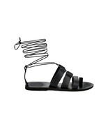 Gladiator roman greek egyptian leather sandals made with hands black nat... - $132.39 CAD