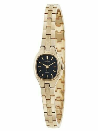 Pulsar PPH104 Women&#39;s Dress Black Dial Gold Tone Stainless Steel Quartz ... - $45.00