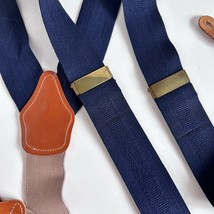 Navy Blue Fabric Dooney &amp; Bourke Brass Brown Leather Vintage Suspenders - $44.55