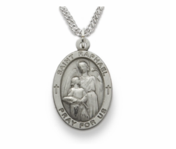 Sterling Silver St. Raphael Patron Of Blindness Engraved Medal Necklace &amp; Chain - £63.92 GBP