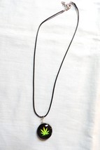 POT LEAF YELLOW AND LIME ON BLACK GLASS DOUBLE SIDED PENDANT BLACK 18&quot; N... - $8.50