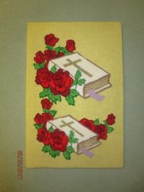 Vintage Bibles With Red Roses Punch Needle Embroidery - Mounted 12&quot; X 18&quot; - £7.85 GBP