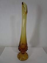 Fenton Bud Vase Swung  Amber Cameo Opalescent Lily of the Valley 11&quot; Tall - $24.74