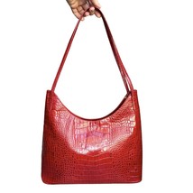 Valentino Vintage Red Croc Embossed Minimalist Shoulder Bag Medium - $5,098.78 MXN