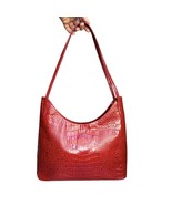 Valentino Vintage Red Croc Embossed Minimalist Shoulder Bag Medium - $5,098.78 MXN
