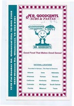 Mr. Goodcents Subs &amp; Pastas Menu Universal City &amp; Woodcrest Texas 1996 - £14.21 GBP