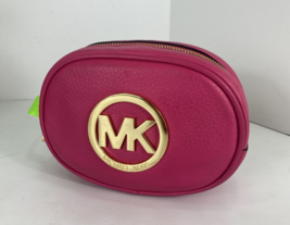 Michael Kors Fulton Cosmetic Bag Pink Leather Oval Pouch Zip M2 - £34.95 GBP
