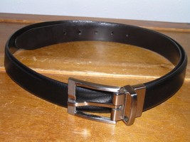 Gently Used Black Leather Belt with Brushed Stainless Steel Metal Buckle... - £7.34 GBP