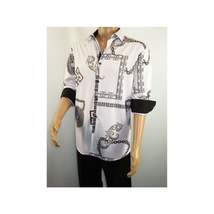 Men Sports Shirt by DE-NIKO Long Sleeves Fashion Print Soft Modal 2F008 White image 10
