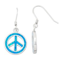 Sterling Silver Blue Inlay Opal Open Peace Sign Earrings - £71.12 GBP