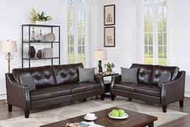 Sofa &amp; loveseat Set In Dark Brown Faux Leather With Accent Pillow - £780.59 GBP