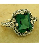 3.50Ct Simulated Green Emerald Engagement Ring 14K Yellow Gold Plated Si... - £93.41 GBP