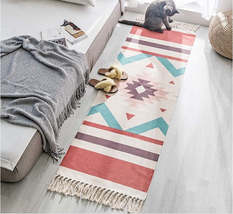 Hand Woven Cotton Linen Bohemian Rug Long Geometric Floor Accessory Livi... - $35.30+