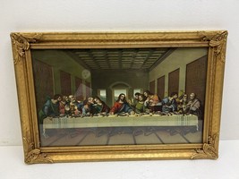 Vintage Framed Print LAST SUPPER wall art antique jesus religious decor old gold - £54.92 GBP