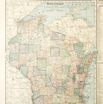 1917 Wisconsin State Map Antique Atlas Of The World WW1 Era US DWUU1A - $554.45 MXN