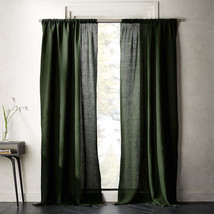 Forest Green Washed Cotton Curtain Set Of Two Panel Long Shower Window Curtains  - £29.56 GBP+