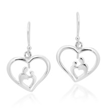 Beautiful Bond Mother &amp; Child Sterling Silver Heart Dangle Earrings - £14.59 GBP