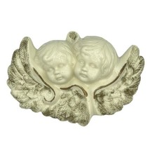 Cherub Double Angel Heads With Wings Gold Accents Wall Art Hanging GUC - £12.33 GBP