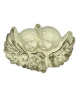 Cherub Double Angel Heads With Wings Gold Accents Wall Art Hanging GUC - $15.85