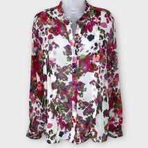 W118 by WALTER BAKER sheer floral button down blouse size medium pink/pu... - £32.48 GBP