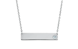 ADIRFINE 925 Sterling Silver High Polish Cubic Zirconia Bar Pendant Necklace - £48.72 GBP