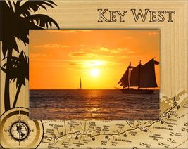 Key West Florida with Map Laser Engraved Wood Picture Frame Landscape (4 x 6)  - £23.44 GBP