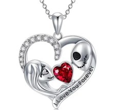 Disney Jack Skellington &amp; Sally Heart Necklace Silver Nightmare Before C... - £11.89 GBP