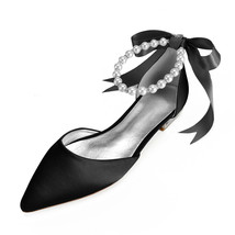 Comfort Flat Satin Women Shoes Pointed Toe Ankle Strap s Ribbon Formal Prom Even - £74.27 GBP
