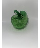 Green Apple Art Glass Paperweight Hand Blown with Variegated Pattern  - $15.00