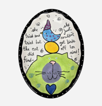 With Love Joanne DeLomba Cat &amp; Bird Oval Platter 17&quot; Hand Painted for Lotus - £22.01 GBP