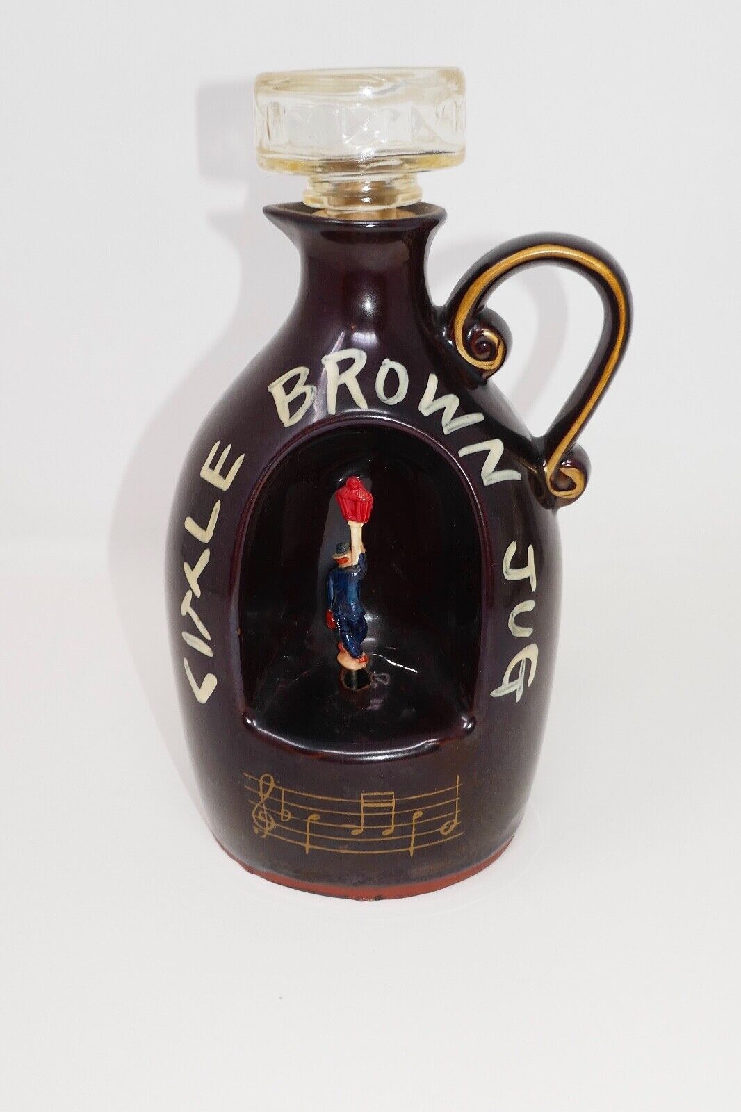Little Brown Jug Musical Collectible Empty Decanter  Works ~ Man Rotates - $23.99