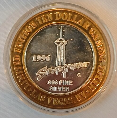 Ltd Ed 1996 Stratosphere Las Vegas .999 Pure Silver Casino Gaming Token Grand Op - £21.07 GBP