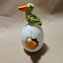 Hatched Egg Pottery Bird Pelican Swan Mexico Hand Painted Clay Signed 154 - £22.22 GBP