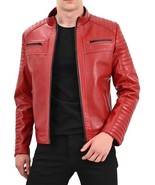 Jacket Leather Biker Mens Motorcycle Racer Men Skin Cafe Soft Vintage Co... - $139.00