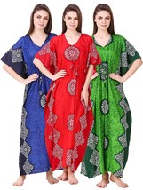 Women&#39;s Cotton Batik Print Kaftan Nightware Dress Multicolour Free Size Set 3Pcs - £31.50 GBP