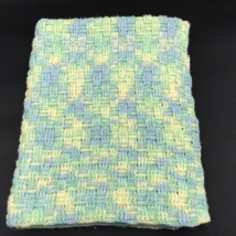 Crocheted Baby Blanket Afghan Basketweave Green Yellow Blue Handcrafted - £17.30 GBP