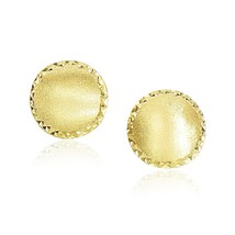 14k Yellow Gold 0.45in Dome Satin Finish Earrings with Diamond Cut Edge - £200.03 GBP