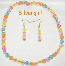 Just for Fun Colorful Gold Cord Plastic Beaded Necklace - £7.85 GBP