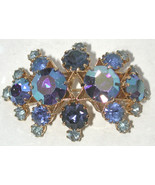 Blue Rhinestone pin/brooch Austria/Austrian large stones goldtone vintage - €25,37 EUR