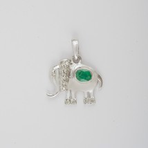 Elephant Emerald Diamond Silver Pendant, 925 Sterling Silver Pendant, May Births - £135.40 GBP
